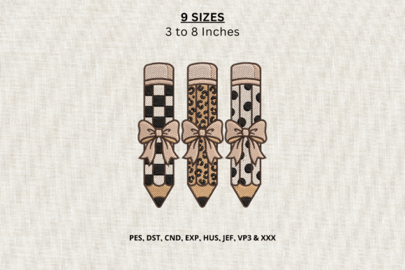 Pencil Bow Trio Machine Embroidery DST