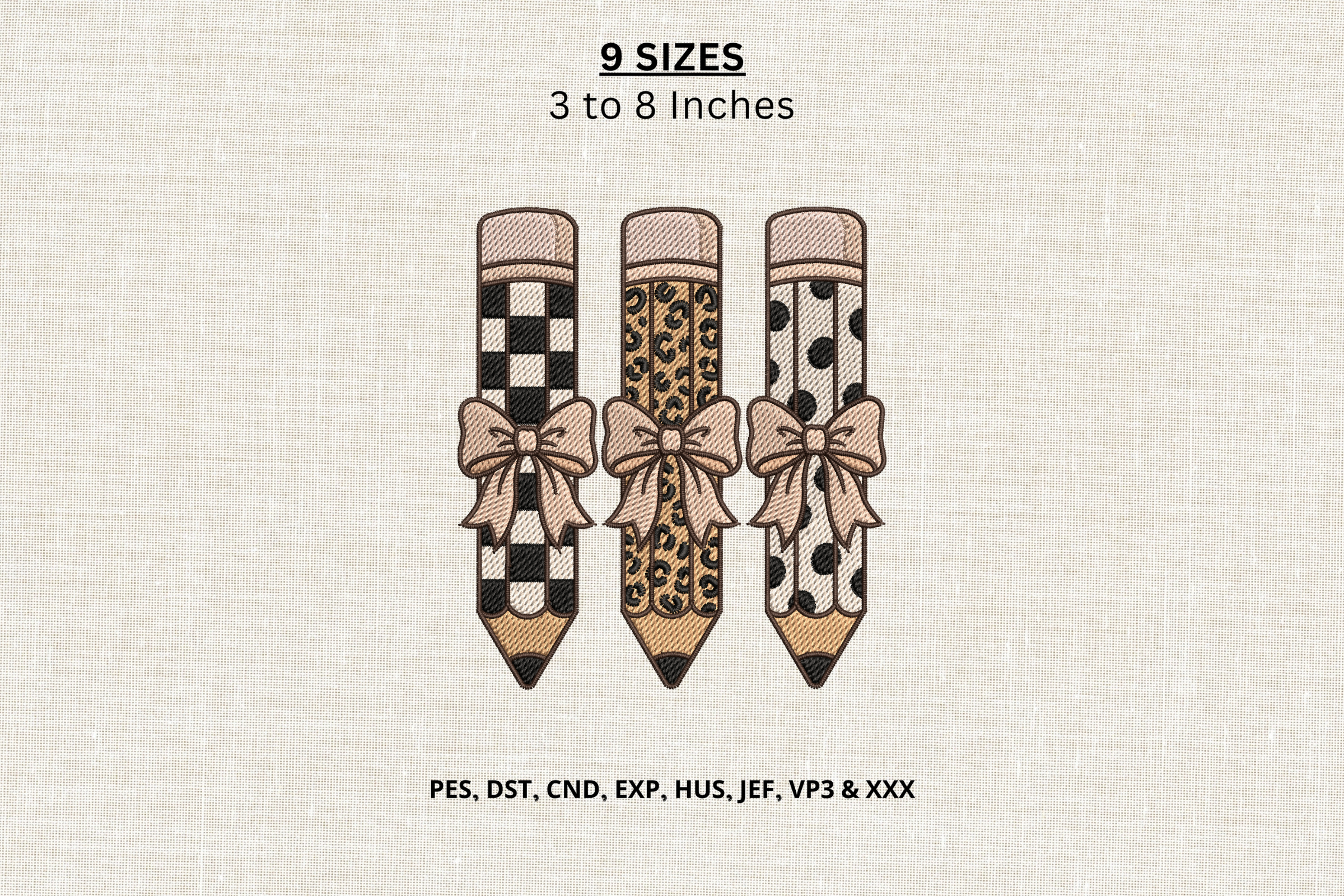 Pencil Bow Trio Machine Embroidery DST