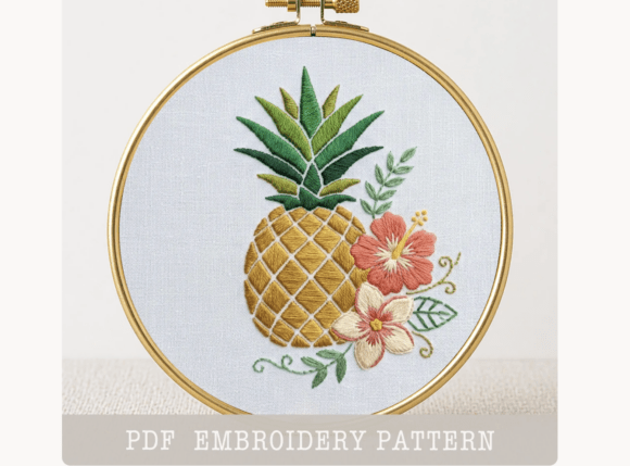 Pineapple Tropical Flower Embroidery