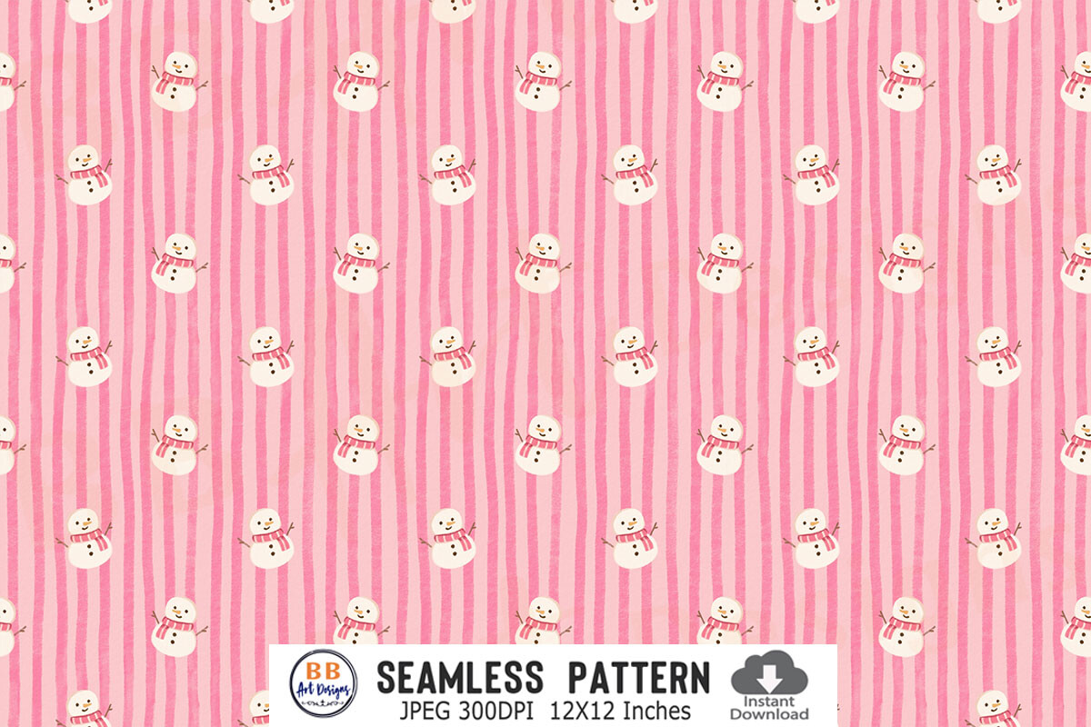 Pink Christmas Pattern Snowman Stripes