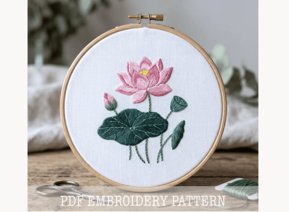 Pink Lotus Flower Embroidery Pattern