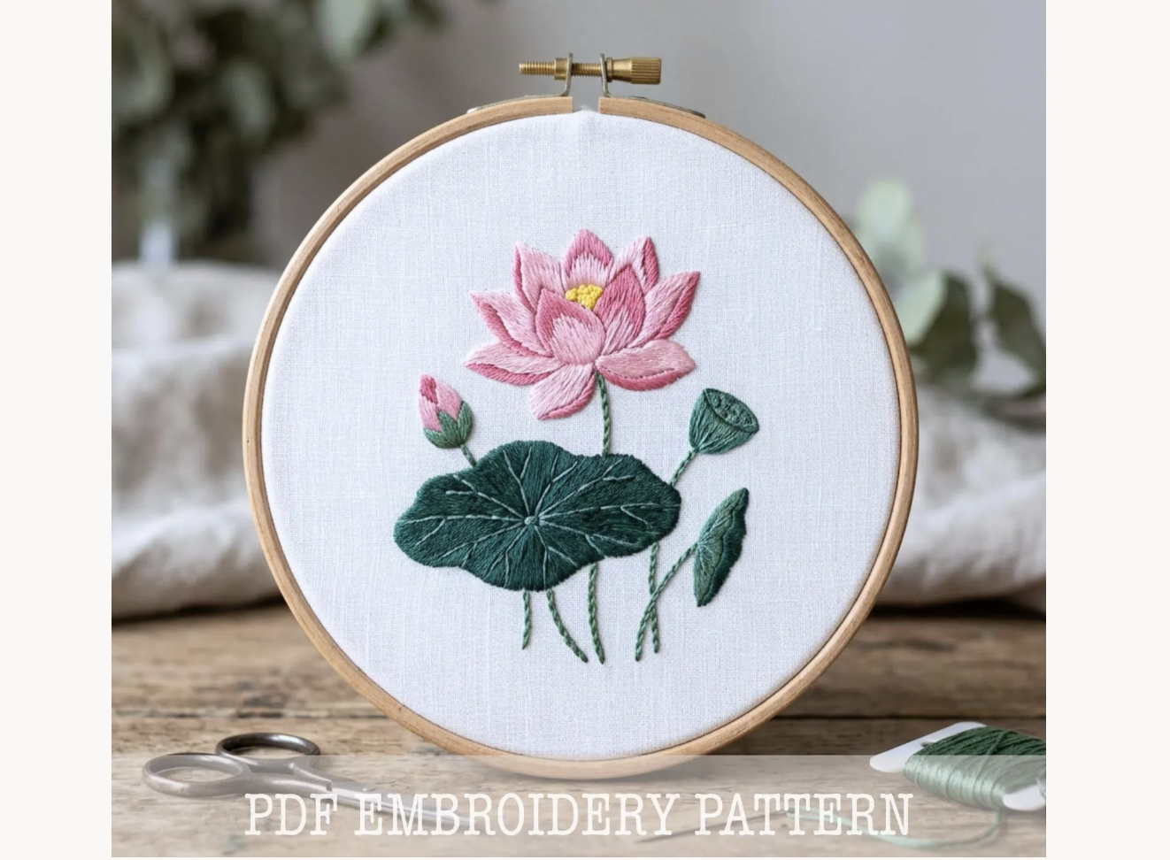 Pink Lotus Flower Embroidery Pattern