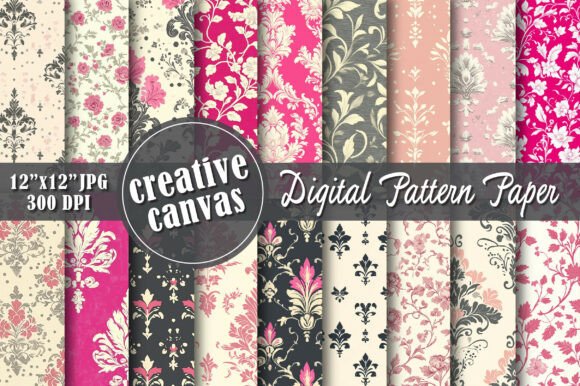 Pink Vintage Damask Digital Paper
