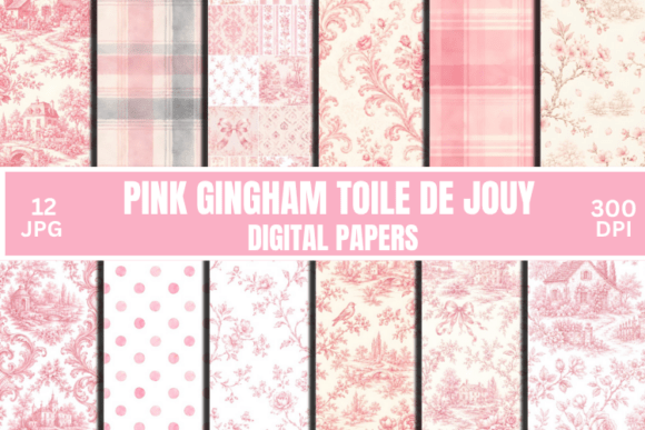 Pink Gingham Toile De Jouy Patterns Set