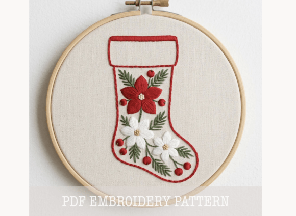Poinsettia Stocking Embroidery Pattern