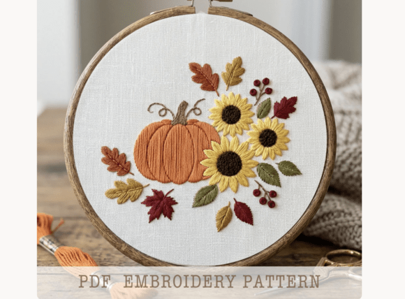 Pumpkin Sunflower Fall Embroidery