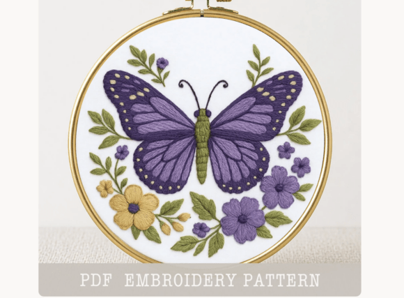 Purple Monarch Butterfly Embroidery