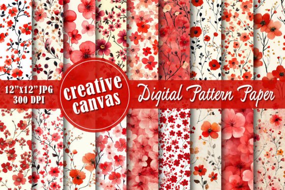 Red Cherry Blossom Digital Paper