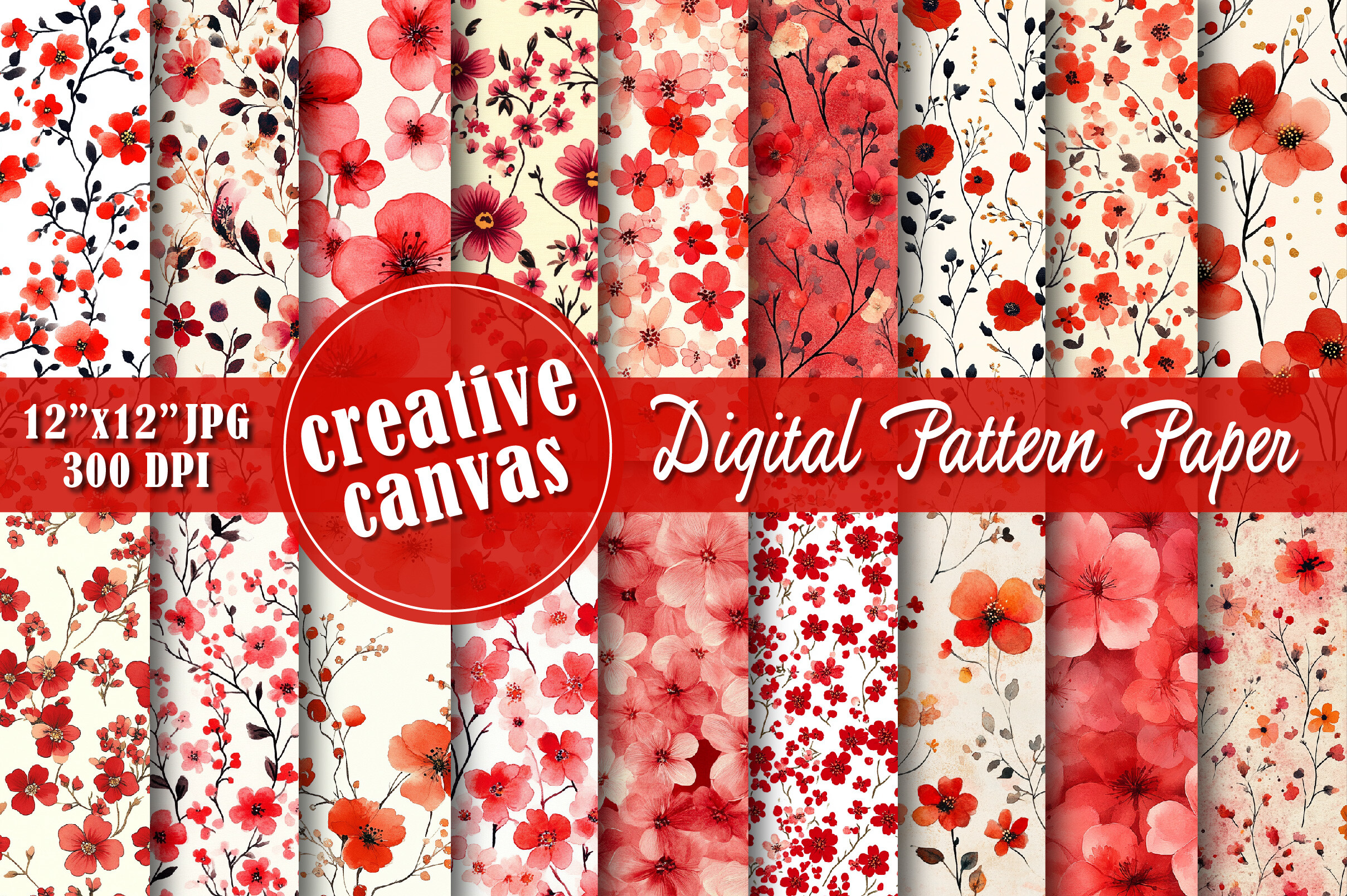 Red Cherry Blossom Digital Paper