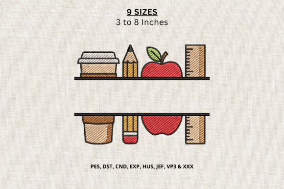 School Supplies Split Machine Embroidery