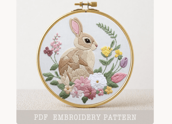 Spring Bunny Floral Embroidery