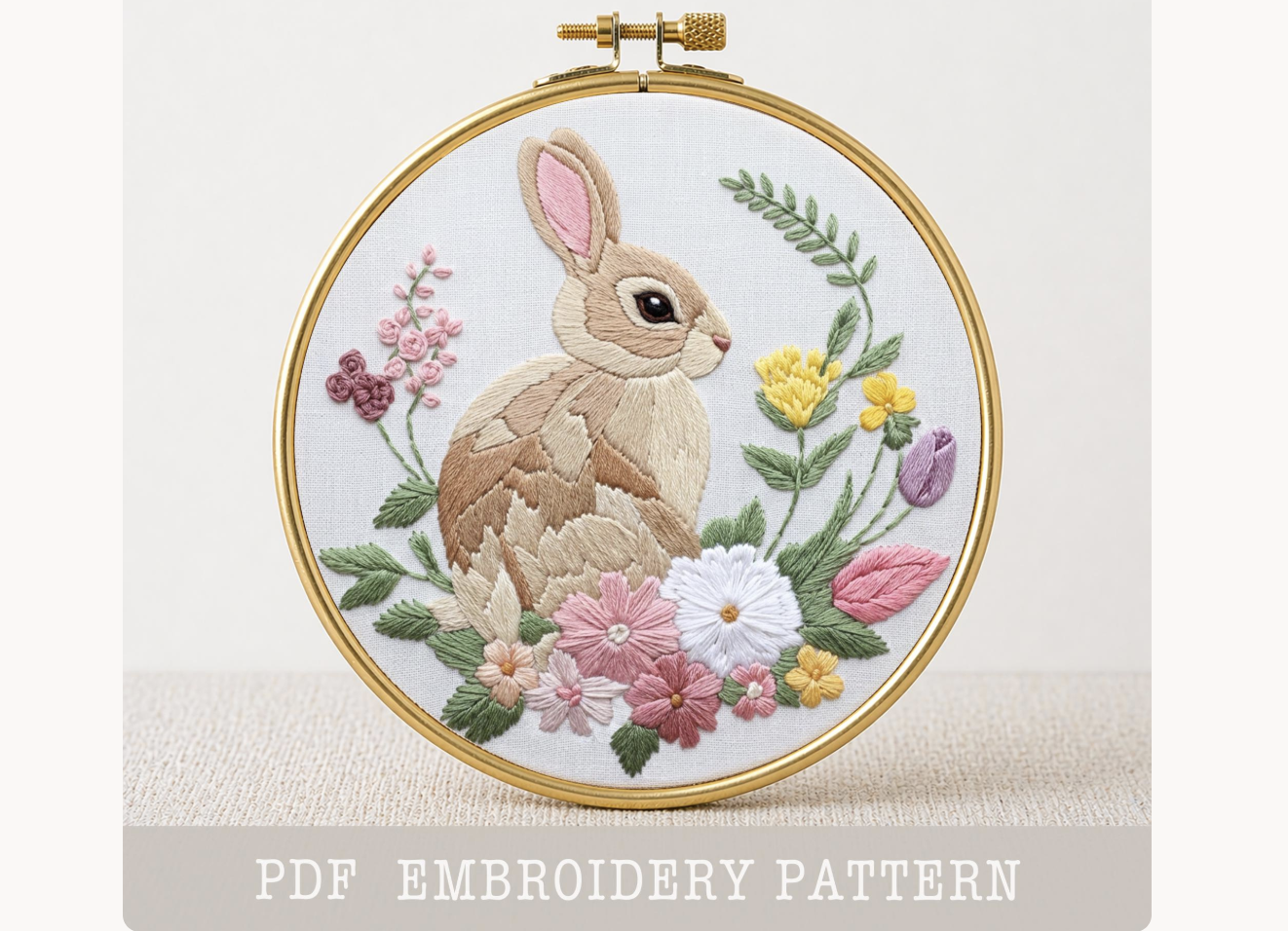 Spring Bunny Floral Embroidery