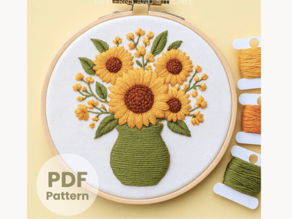 Sunflower Bouquet Vase Embroidery