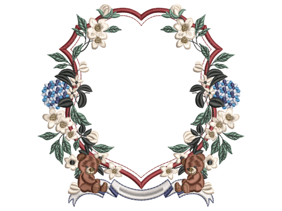 Teddy Bear Floral Heart Frame