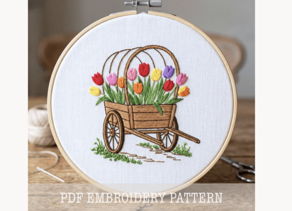 Tulip Flower Cart Embroidery Pattern