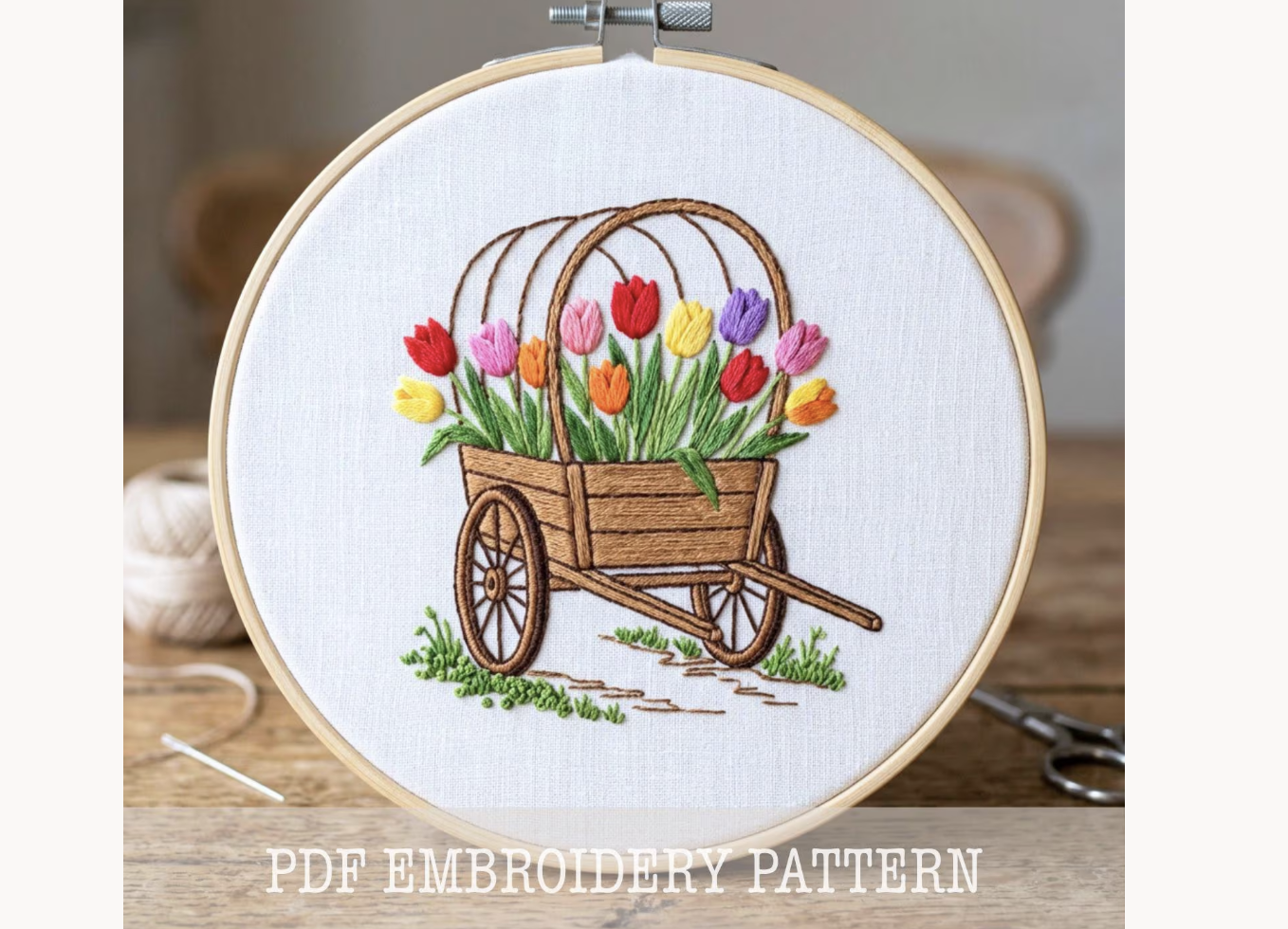 Tulip Flower Cart Embroidery Pattern