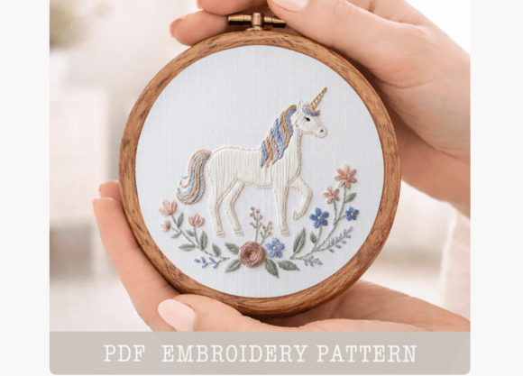 Unicorn Floral Embroidery Pattern