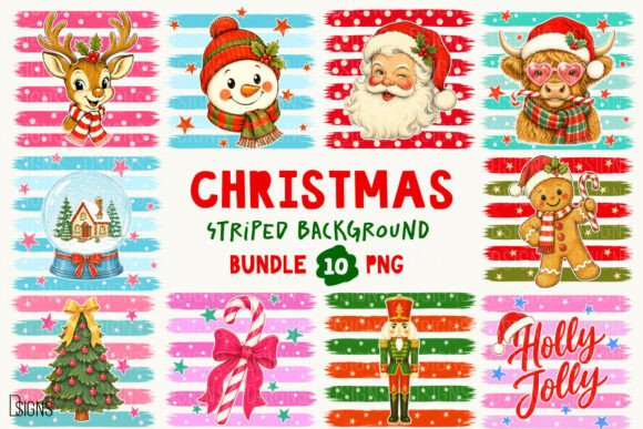 Vintage Christmas Stripes Pattern Bundle