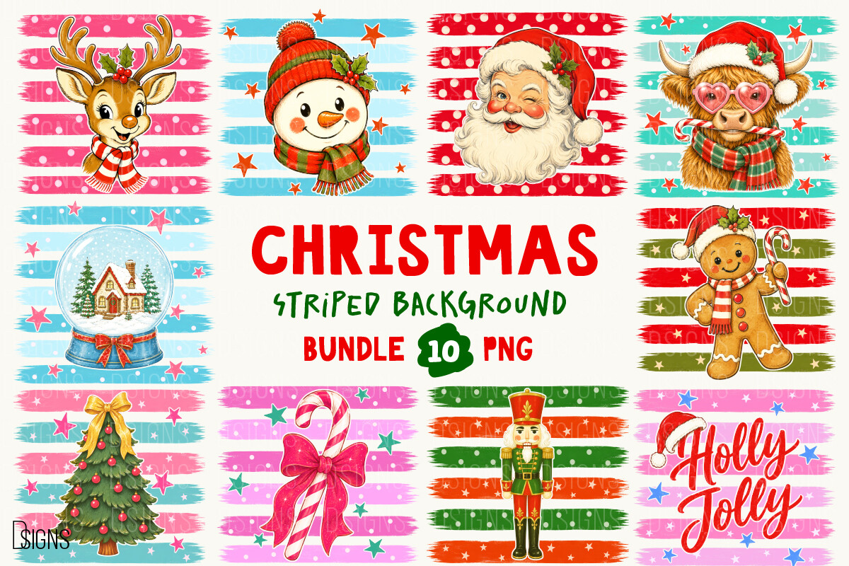 Vintage Christmas Stripes Pattern Bundle