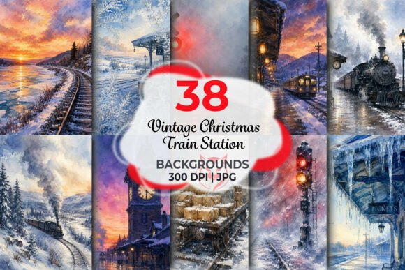 Vintage Christmas Train Station
