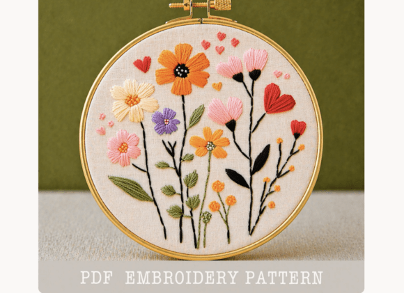 Wildflower Heart Embroidery Pattern