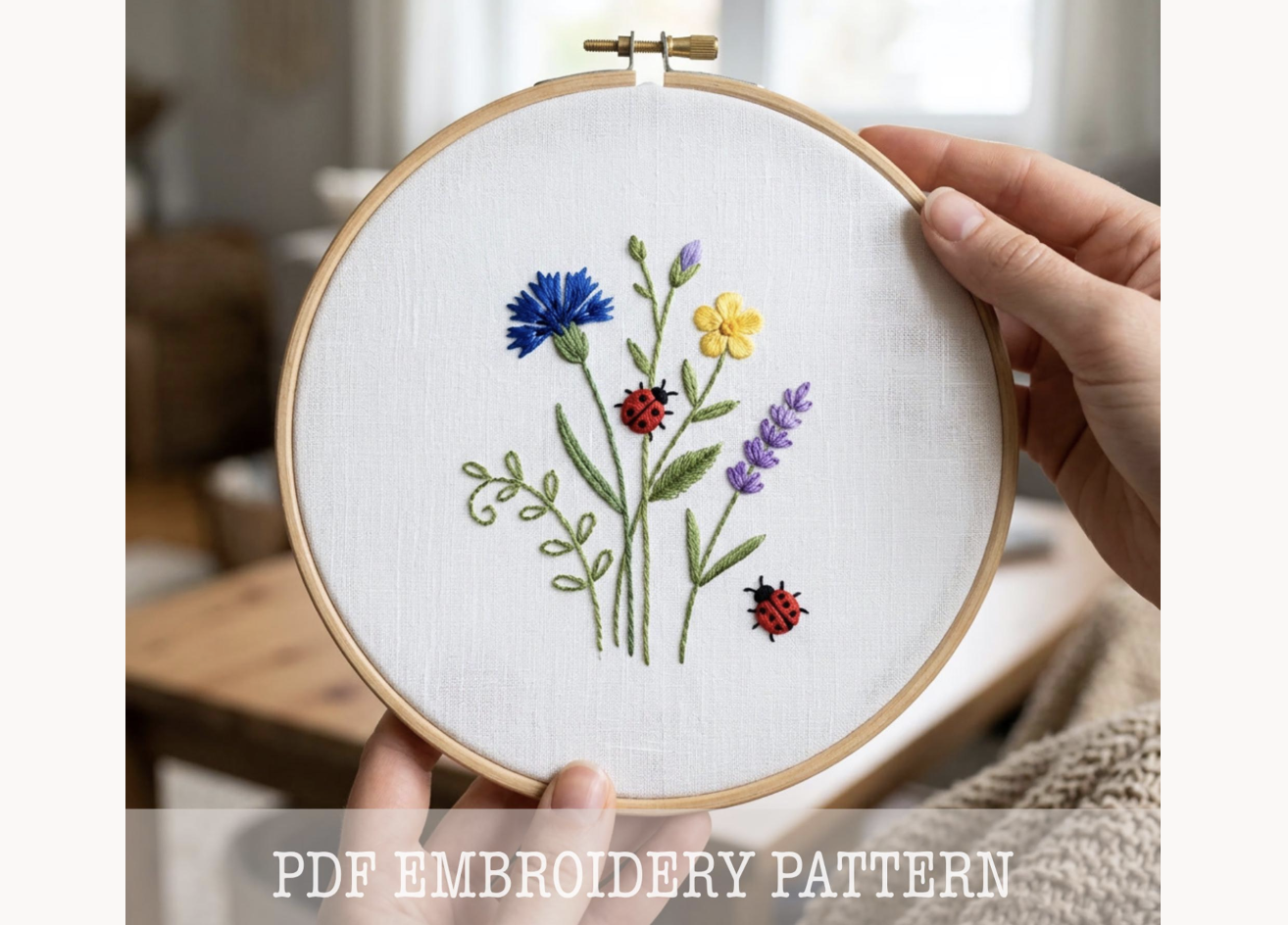 Wildflower Ladybug Embroidery Pattern