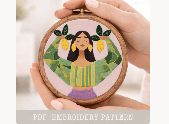 Woman with Lemon Tree Embroidery