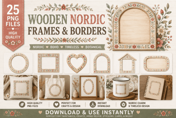 Wooden Nordic Frames & Borders Clipart