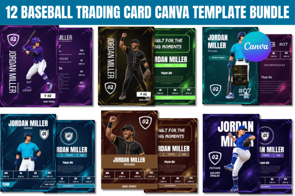 12 Baseball Trading Card Canva Template