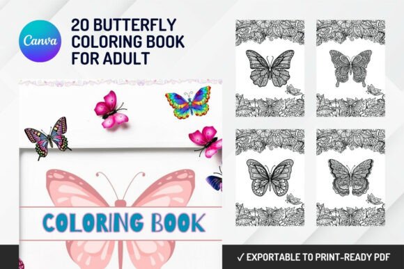 20 Butterfly Coloring Book Canva