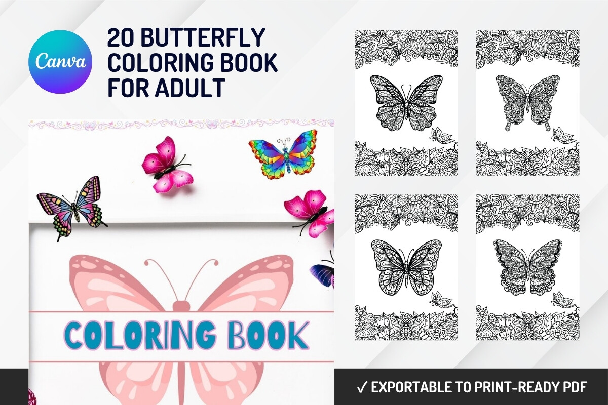 20 Butterfly Coloring Book Canva