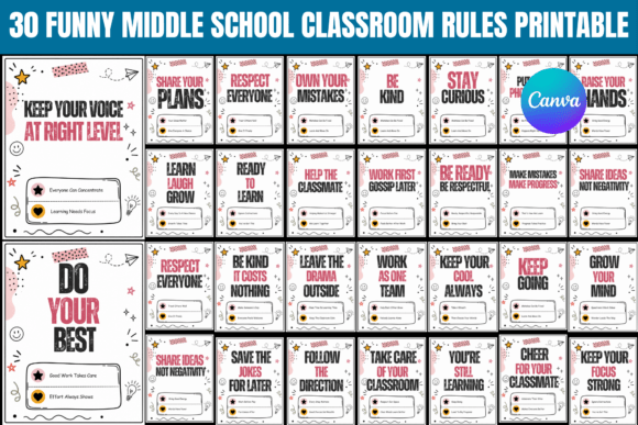 30 Funny Middle School Classroom Rules - Printable