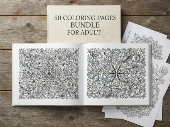 50 Floral Mandala Coloring Pages Bundle