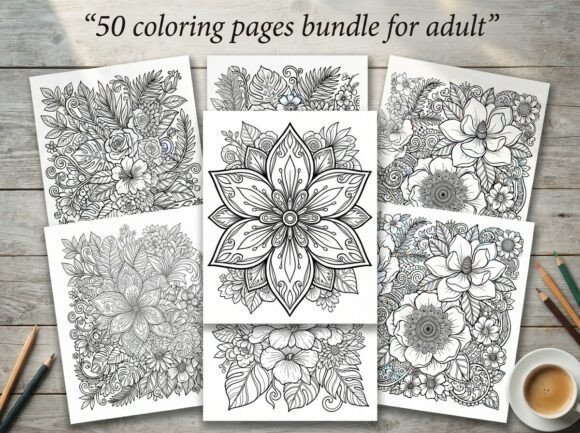 50 Floral Mandala Coloring Pages Bundle