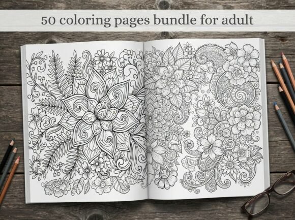 50 Floral Mandala Coloring Pages Bundle