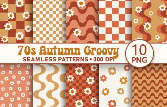70s Autumn Groovy Seamless Patterns Png