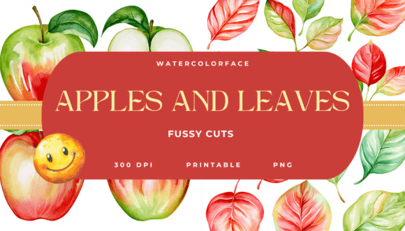 Apples and Leaves Watercolor Fussy Cuts