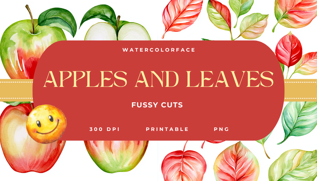 Apples and Leaves Watercolor Fussy Cuts