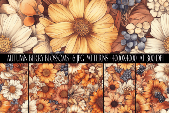 Autumn Berry Blossom Seamless Patterns