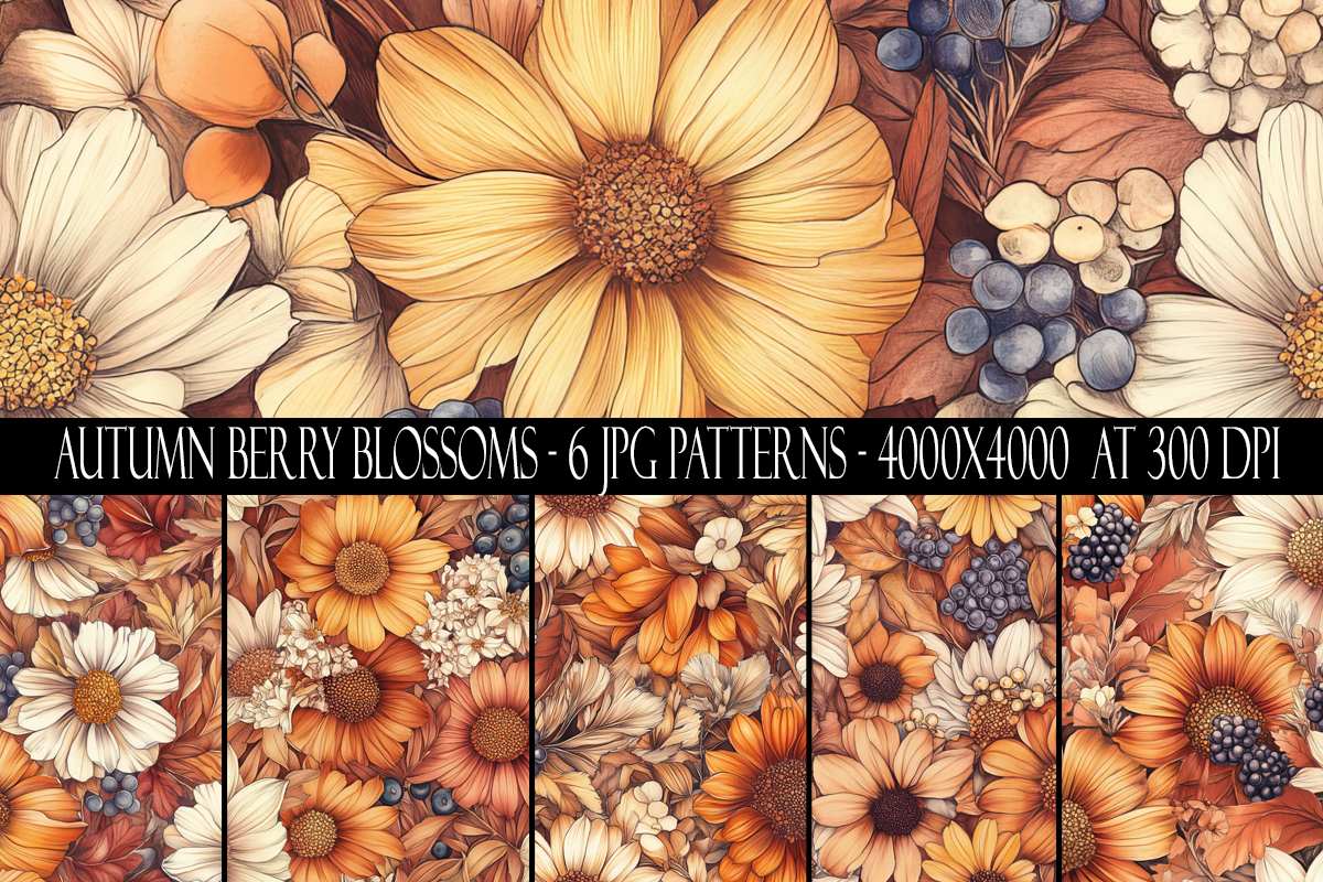 Autumn Berry Blossom Seamless Patterns