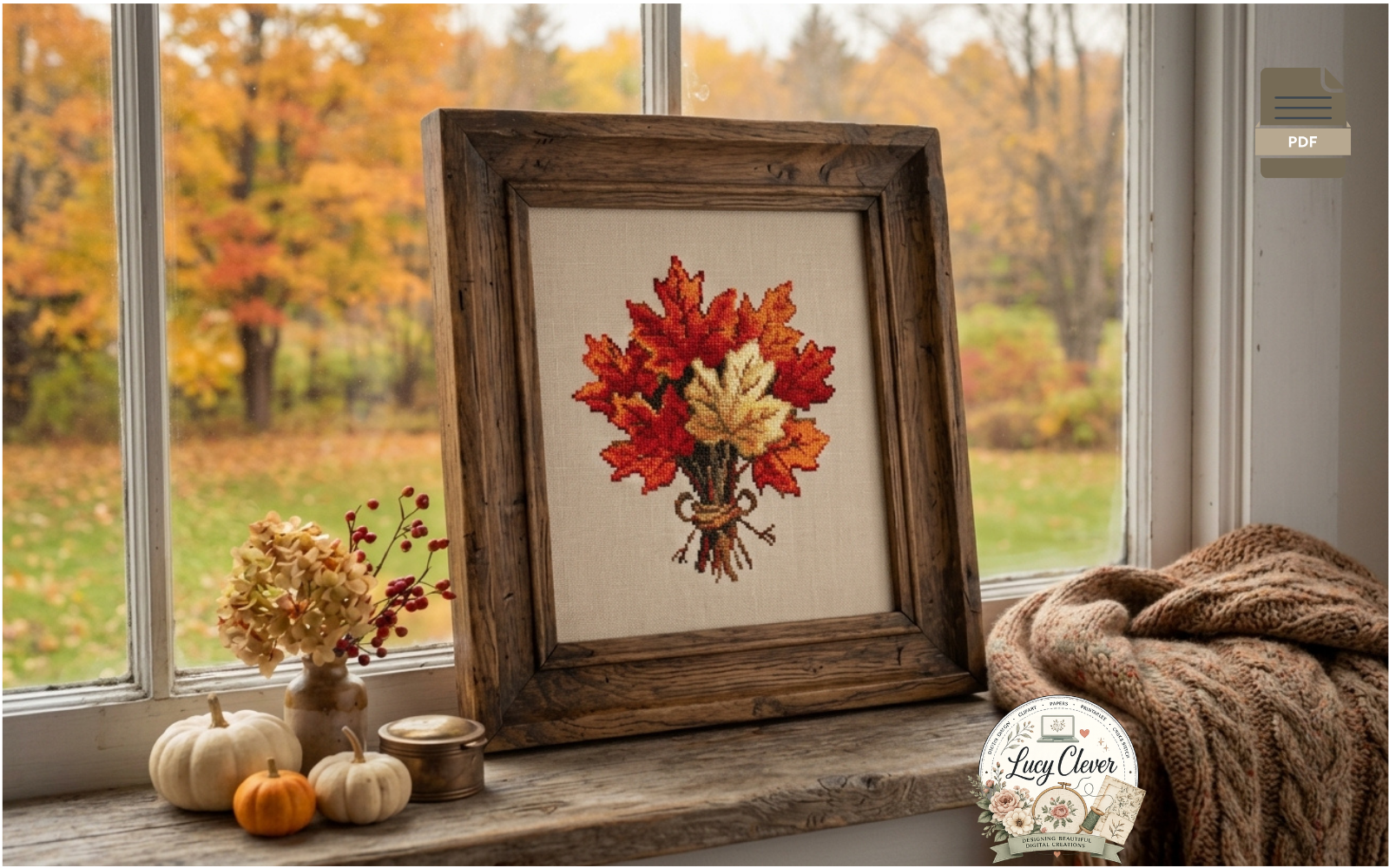 Autumn Maple Bouquet CrossStitch Pattern