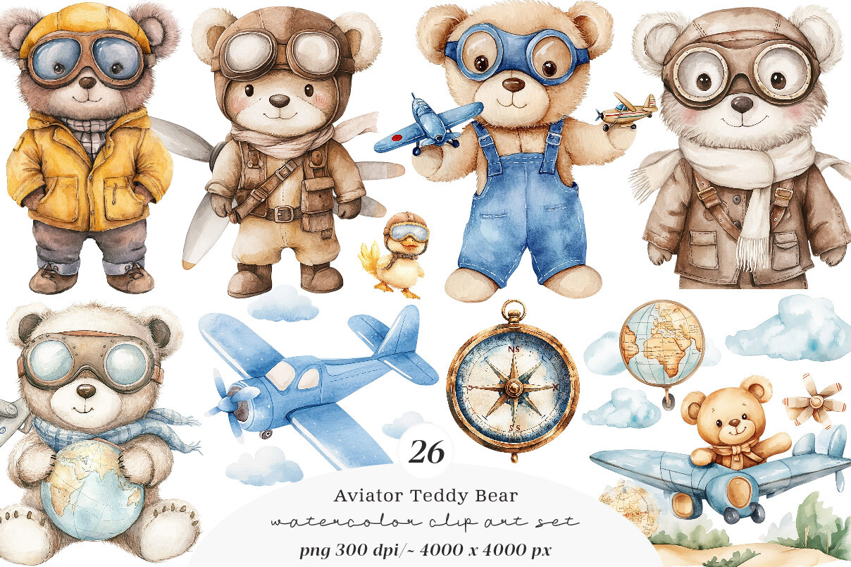 Aviator Teddy Bear Clipart