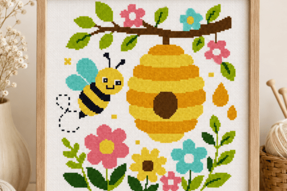 Bee Hive Garden Cross Stitch Pattern