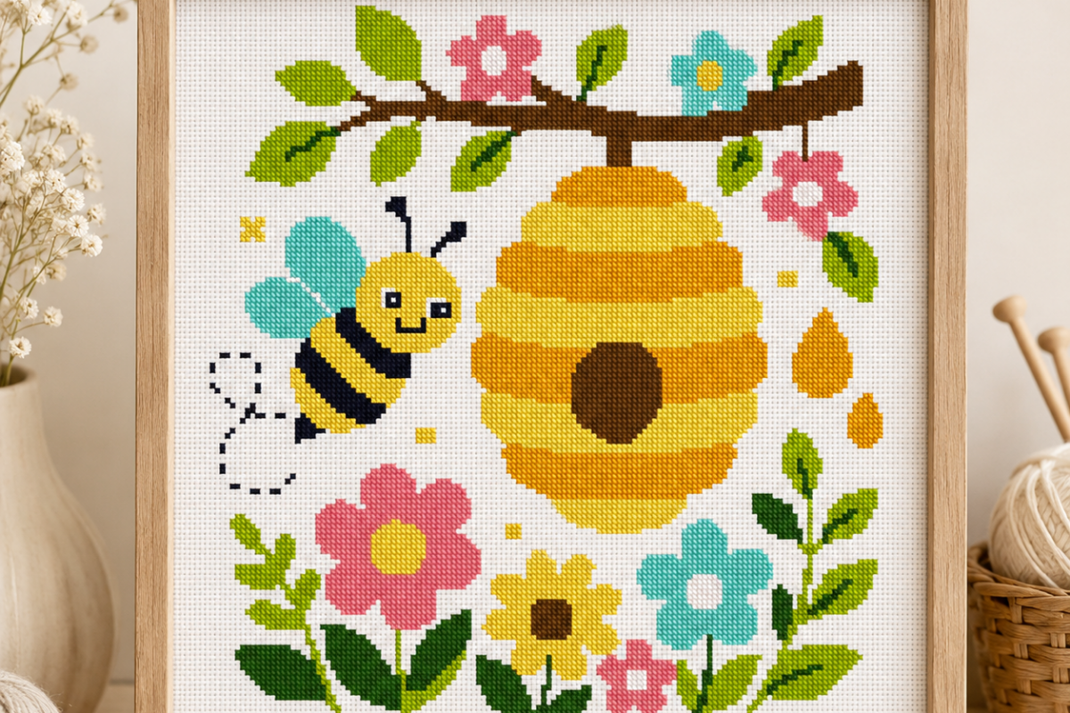 Bee Hive Garden Cross Stitch Pattern