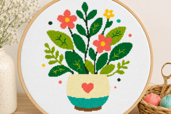 Bright Houseplant Cross Stitch