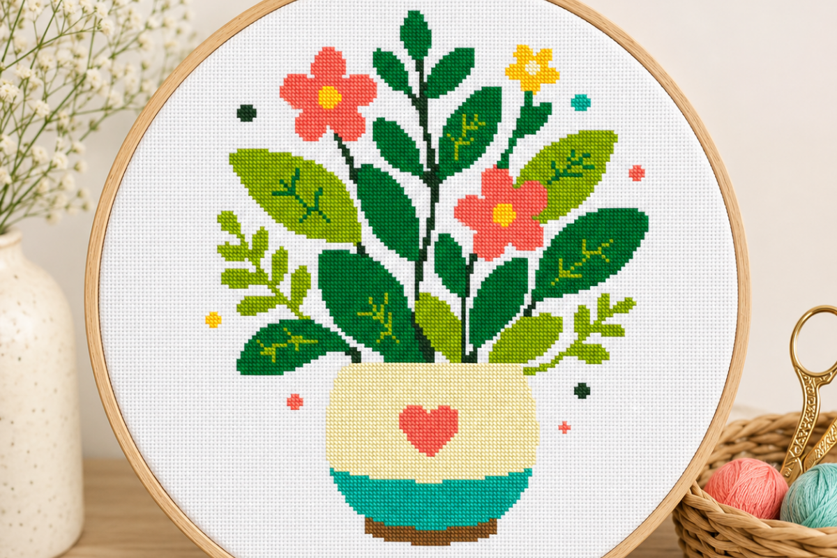 Bright Houseplant Cross Stitch