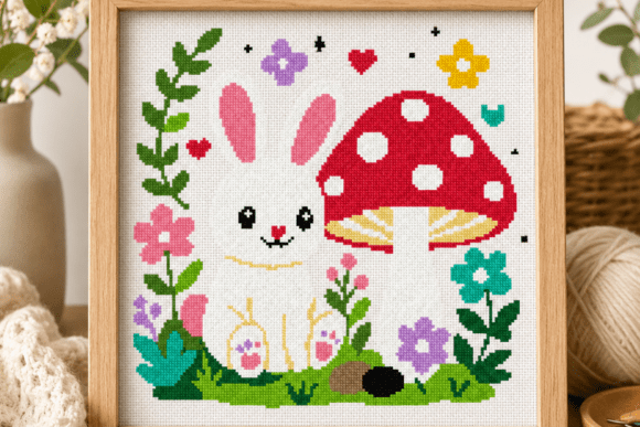 Bunny Mushroom Cross Stitch Pattern