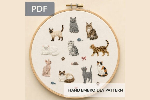Cat Embroidery Pattern PDF Cute Tiny Cat