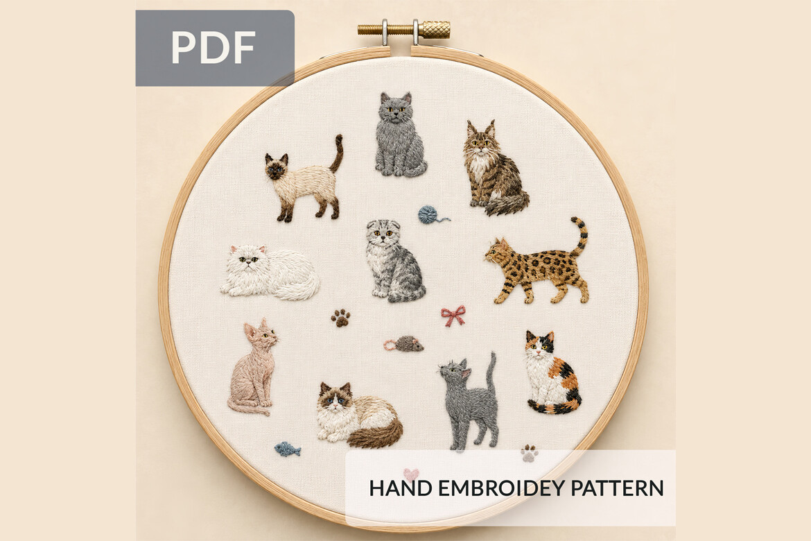 Cat Embroidery Pattern PDF Cute Tiny Cat