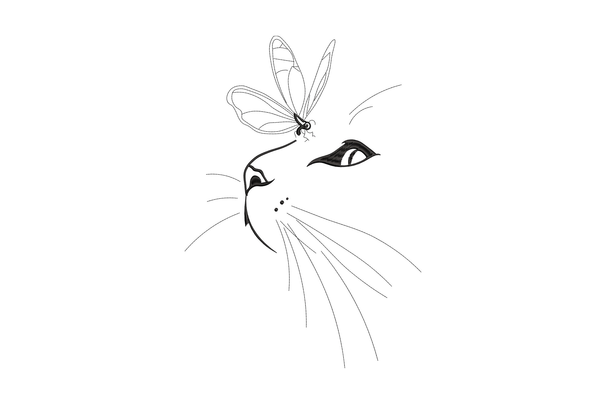Cat with Butterfly Line Art